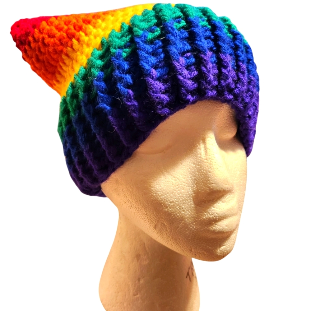 Colorful Rainbow Crochet Cat Ear Beanie Hat